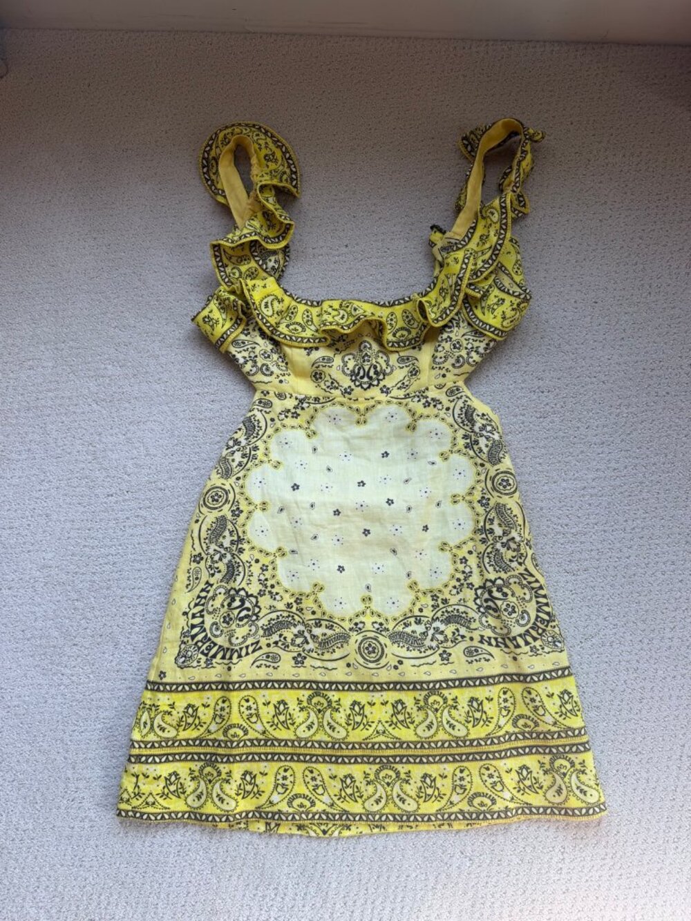 Zimmermann Matchmaker Frilled Mini Dress Yellow Bandana Print Size 2